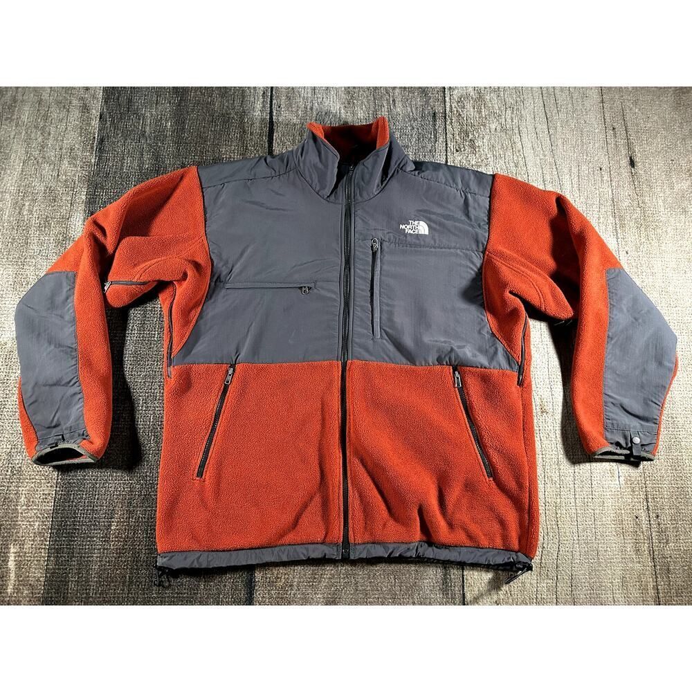 The North Face Mens Orange Grey Denali Vented Fleece Jacket Sweater XL